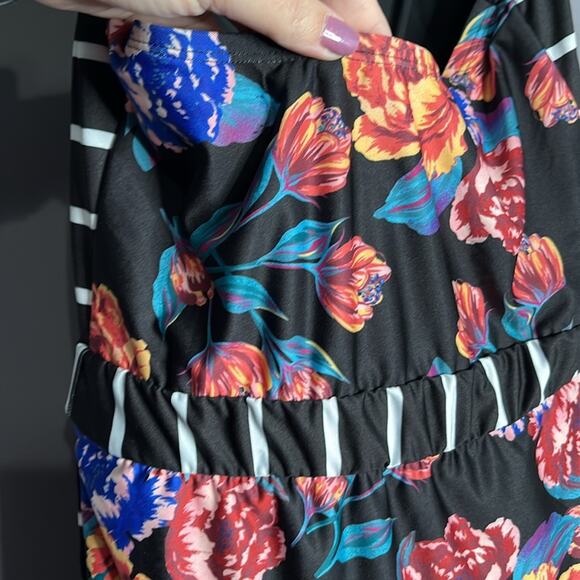 ModCloth Black and White Striped and Floral Print One Piece Bathing Suit Size XS - Picture 6 of 9